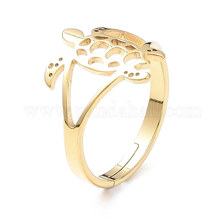 Ion Plating(IP) 304 Stainless Steel Hollow Out Tortoise Adjustable Ring for Women RJEW-I097-02G-1