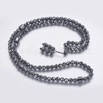Colliers de perles de mala en hématite synthétique non magnétique NJEW-K096-11B-1