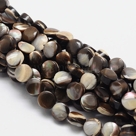Coquille de mer naturelle teintée brins de perles rondes plates SSHEL-M015-01-6mm-1