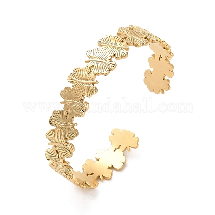 304 bracelets manchette feuille en acier inoxydable BJEW-G694-10G-1