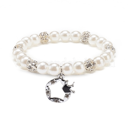Bracelet extensible perlé imitation perle et strass en plastique abs avec breloque en alliage pour femme BJEW-JB08526-01-1