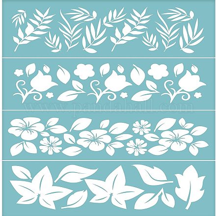 OLYCRAFT Self-Adhesive Silk Screen Printing Stencil Reusable Pattern Stencils Flower & Leaf for Painting on Wood Fabric T-Shirt Wall and Home Decorations-11x8 Inch DIY-WH0173-031-1