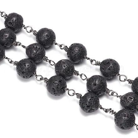 Chaînes de perles de pierre de lave naturelles faites à la main de 3.28 pied X-CHC-F007-01-6mm-1