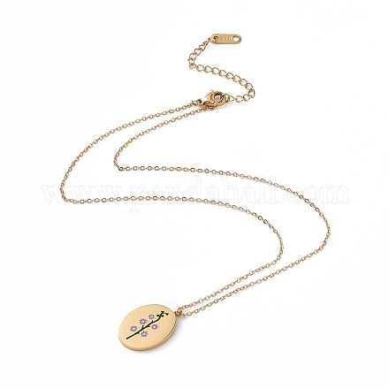 Emaille-Oval mit Halskette mit Geburtsblumenanhänger STAS-H174-02G-G-1