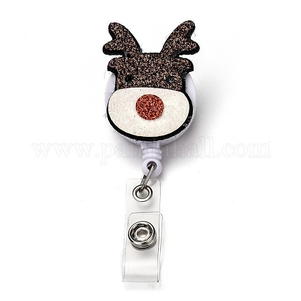 Christmas Reindeer/Stag/Deer Glitter Powder Felt & ABS Plastic Badge Reel AJEW-I053-11-1