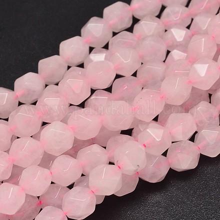 Faceted Natural Rose Quartz Beads Strands G-K066-10-10mm-1