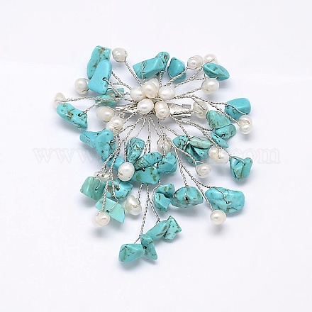 Flower Synthetic Turquoise Brooches JEWB-E009-P19-01-1
