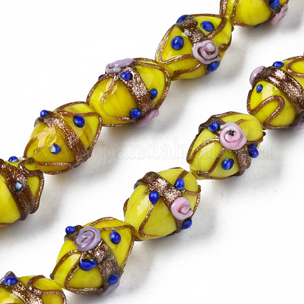 Chapelets de perles vernissées de sable d'or manuels LAMP-N021-40E-1