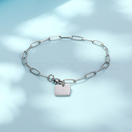 Stainless Steel Blank Square Charm Bracelet with Paperclip Chains QF7872-2-1
