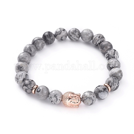 Bracelets extensibles en perles de netstone naturelles Bouddha BJEW-JB04977-04-1