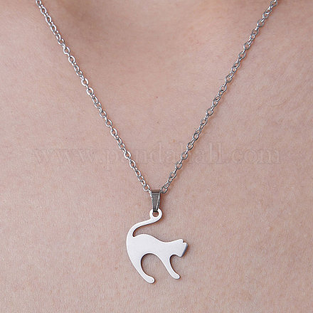 201 Stainless Steel Cat Pendant Necklace NJEW-OY001-06-1