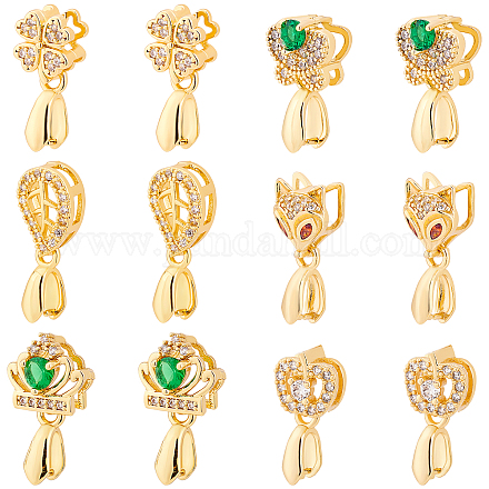 SUPERFINDINGS 12Pcs 6 Style Brass Micro Pave Cubic Zirconia Ice Pick Pinch Bails KK-FH0003-66-1