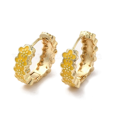 Boucles d'oreilles créoles en laiton plaqué or 18 carat véritable fleur EJEW-L268-015G-04-1
