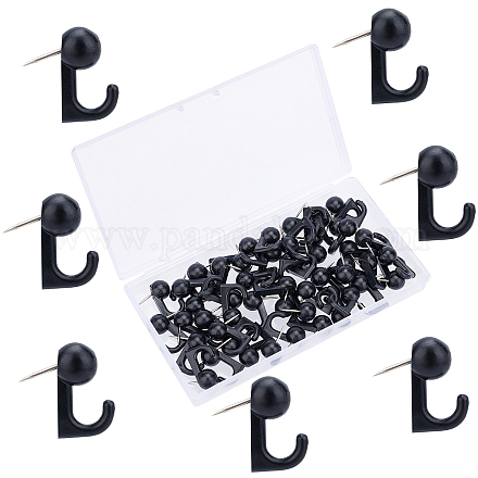 GORGECRAFT 1 Box 50Pcs Push Pin Hooks Plastic Black Thumb Tacks Hanging Wall Heads Pins Cork Board Hanging Picture Frame Hook Nails Hanger for Bulletin Map Photos Home Office Supplies FIND-GF0002-04B-1