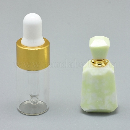 ファセット天然レモンジェイドの開閉可能な香水瓶ペンダント  真鍮のパーツとガラスのエッセンシャルオイルのボトル  30~40x14~18x11~14mm  穴：0.8mm  ガラス瓶容量：3ml（0.101液量オンス）  宝石の容量：1ml（0.03液量オンス） G-E556-04C-1