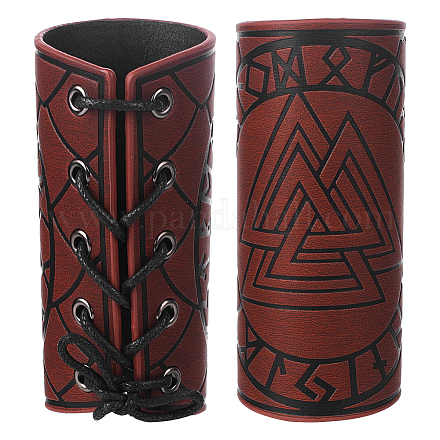 GORGECRAFT 2PCS Arm Armor Cuff Leather Gauntlet Wristband Viking Runes Odin's Symbol Valknut Pattern Embossed Unisex Leather Arm Guards for Outdoor Role-Playing Gothic Knight Costumes AJEW-WH0165-38B-1