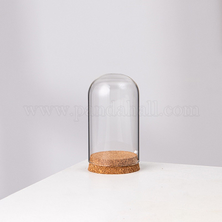 高ホウケイ酸ガラスドームカバー  装飾ショーケース  木製コルクベースのクロッシュベルジャーテラリウム  透明  60x100mm DJEW-PW0001-23B-01-1