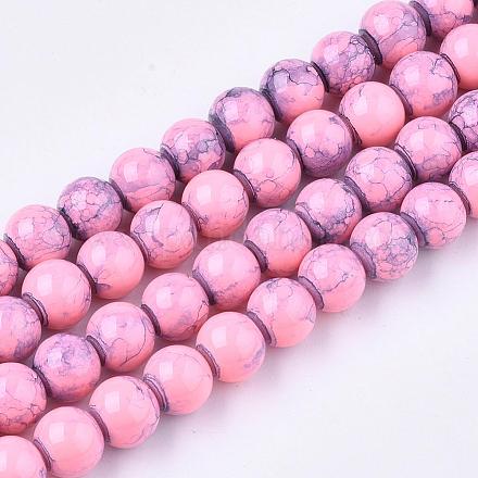 Spray Painted Glass Bead Strands GLAD-S075-14mm-68-1