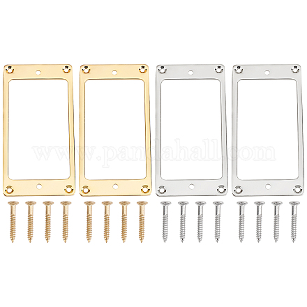 FINGERINSPIRE 4 Pcs Flat Metal Humbucker Pickup Mounting Ring Set Gold & Sliver Bridge Neck Pickups Cover Frame with Screws Electric Guitar Pickup Frame Replacement Alloy Humbucker Cover Part AJEW-FG0001-81-1