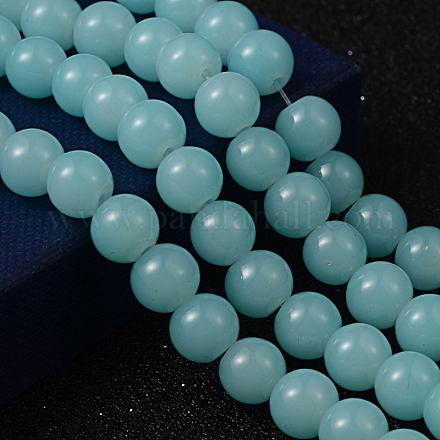 Fili di perle di vetro rotonde imitazione giada verniciate a spruzzo di colore turchese chiaro X-DGLA-S076-8mm-19-1
