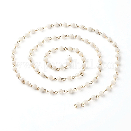 Chaînes à maillons en perles rondes à motif de rayures en résine faites à la main AJEW-JB01008-01-1