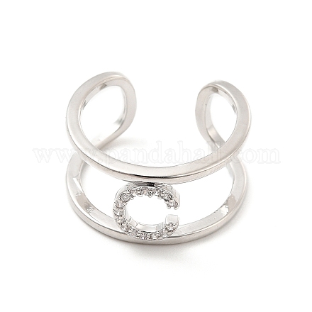 Clear Cubic Zirconia Initial Letter Open Cuff Ring RJEW-A012-01P-C-1