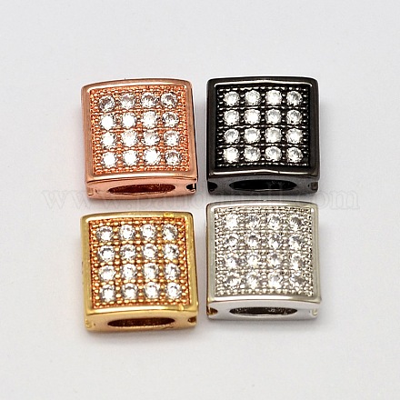 Square Brass Micro Pave AAA Cubic Zirconia Slide Charms ZIRC-L050-16-NR-1