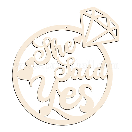 AHANDMAKER She Said Yes Diamond Ring Wooden Sign Wedding Party Decoration Wood Letters Sign Decorations Photo Booth for Wedding Hanging Wall Decorative Plate Bachelorette Wedding WOOD-WH0039-009-1