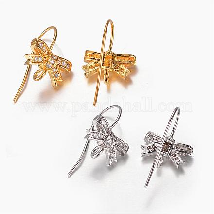 Brass Cubic Zirconia Earring Hooks ZIRC-K048-02-1