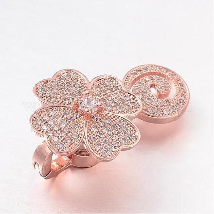 Clover Brass Micro Pave Cubic Zirconia Magnetic Clasps ZIRC-L055-15RG-FF-1