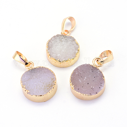 Natural Drusy Agate Flat Round Pendants G-P089-54-1