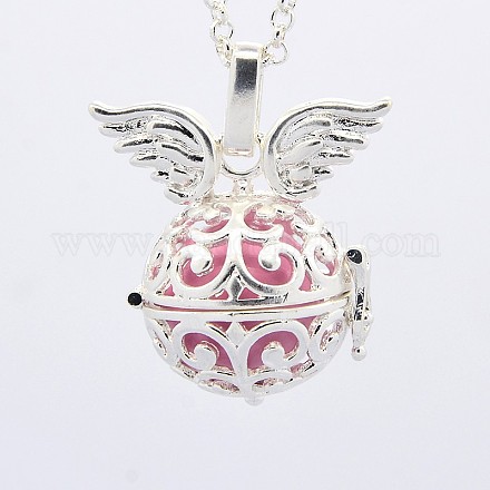 Brass Wing Chime Ball Cage Pendant Necklaces X-NJEW-F053-19S-03-1
