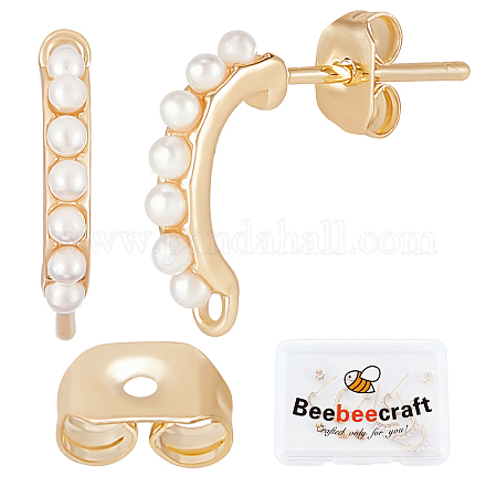 Beebeecraft 10Pcs/Box Pearl Earring Findings 18K Gold Plated Brass Rectangle Earring with 925 Sterling Silver Pins and 10Pcs Plastic Earring Backs for DIY Earring Jewelry Making KK-BBC0003-77-1