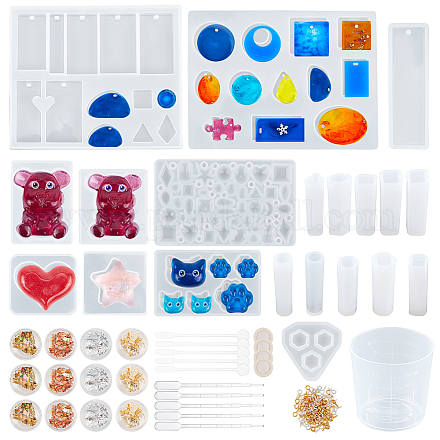 OLYCRAFT 165pcs Silicone Casting Resin Molds Tools Set Pendant Making Resin Silicon Mold for Jewelry Crystal Resin Mold DIY-OC0001-99-1