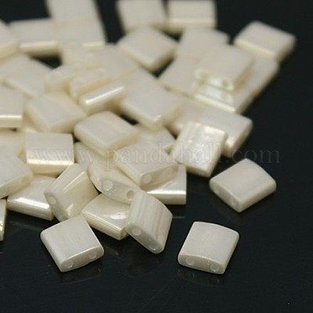 Antique White Electroplate Glass Square Beads X-EGLA-D033-01LP-1