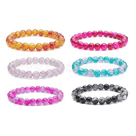 6 stücke 6 farbe bling glas runde perlen stretch armbänder set für frauen BJEW-JB08973-1