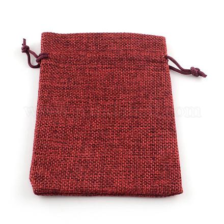 黄麻布ラッピングポーチ巾着袋  暗赤色  18x13cm ABAG-Q050-13x18-06-1