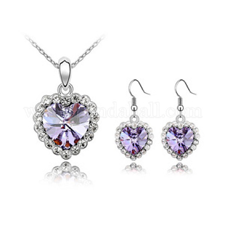 Real 18K Platinum Plated Alloy Heart Austrian Crystal Jewelry Sets SJEW-DD0001-045D-1