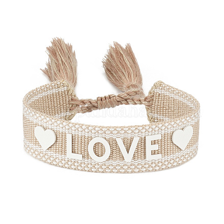Silicone Word Love Pattern Braided Cord Bracelet with Polyester Tassels VALE-PW0001-032A-1