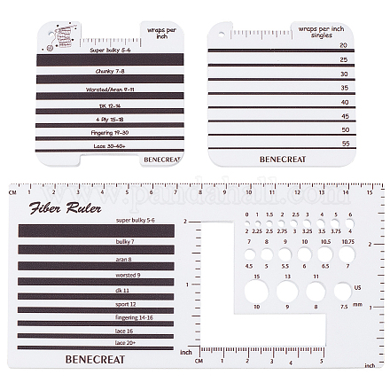 Benecreat 3 個 3 スタイル アクリル糸ラップ 63~77x63~155x3.5 インチ ガイド ボード  編み針＆かぎ針ゲージ  測定ツール  ホワイト  1mm  {1}個/スタイル DIY-BC0006-91-1
