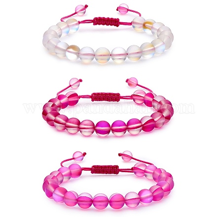 3pcs bracelets de perles tressées rondes en pierre de lune synthétique BJEW-SW00061-05-1