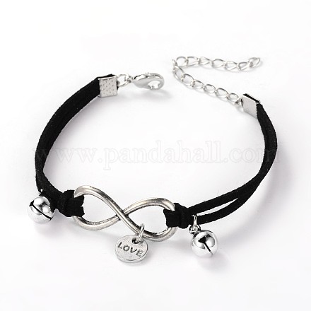 Leather Cord Brass Infinity link Bracelets BJEW-JB01952-01-1