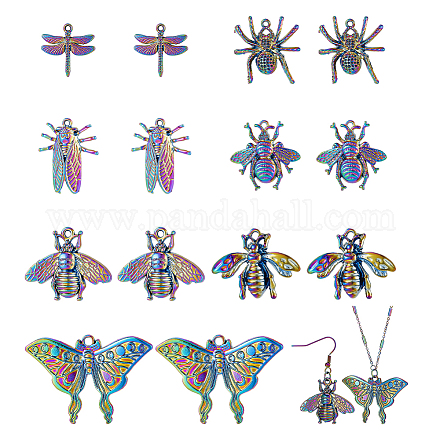 Chgcraft 14 pz 7 stili assortiti ciondoli in lega di insetti pendenti di colore arcobaleno libellula farfalla spider ape pendenti per creazione di gioielli collana FIND-CA0005-70-1