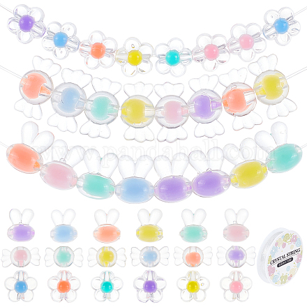 SUNNYCLUE 150Pcs 3 Styles Colorful Acrylic Beads Transparent Candy Flower Rabbit Bunny Animal Pony Bead Large Hole Spacers Elastic Thread for Jewelry Making Bracelets Supplies Findings DIY-SC0017-14-1