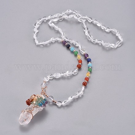 Colliers avec pendentif en perles de cristal de quartz naturel NJEW-K116-A08-1