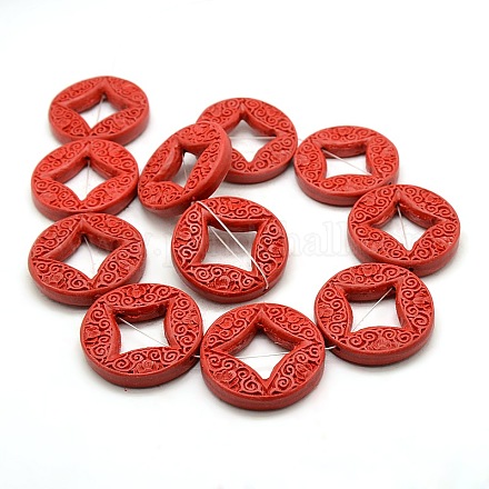 Chinoiserie Jewelry Making Cinnabar Carved Flower Ring Cameo Bead Frames Strands CARL-O004-46A-1