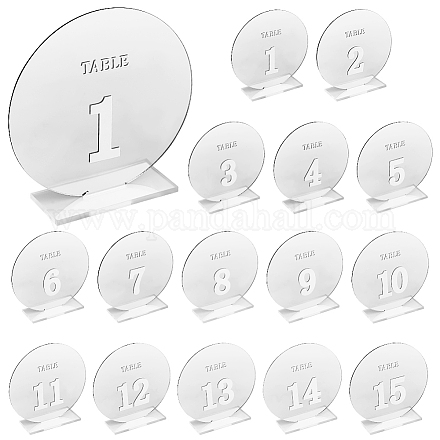PH PandaHall 1-15 Acrylic Table Numbers with Display Stand Sliver Mirror Table Sign Stands Round Place Cards with Stands for Restaurant Decoration Birthday Party Anniversary 12.5cm/4.9 inch DIY-WH0320-38B-1