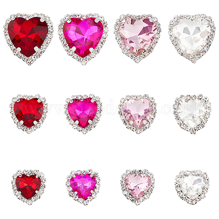 SUPERFINDINGS 24Pcs 12 Styles Pink Series Heart Sew On Glass Rhinestones DIY-FH0005-84-1