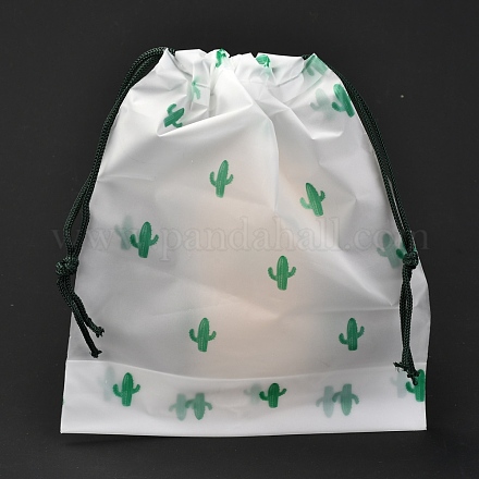 プラスチック製のつや消し巾着袋  長方形  サボテン模様  20x16x0.02~0.2cm ABAG-M003-01A-07-1