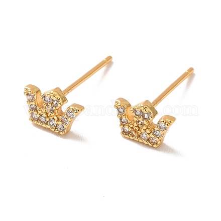 Clear Cubic Zirconia Crown Stud Earrings EJEW-P199-15G-1